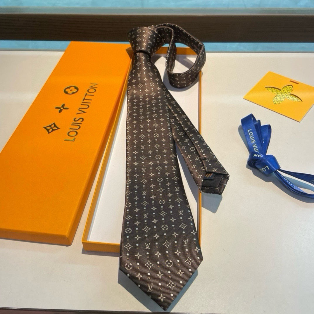 Louis Vuitton Style Men's Monogram Jacquard Silk Tie