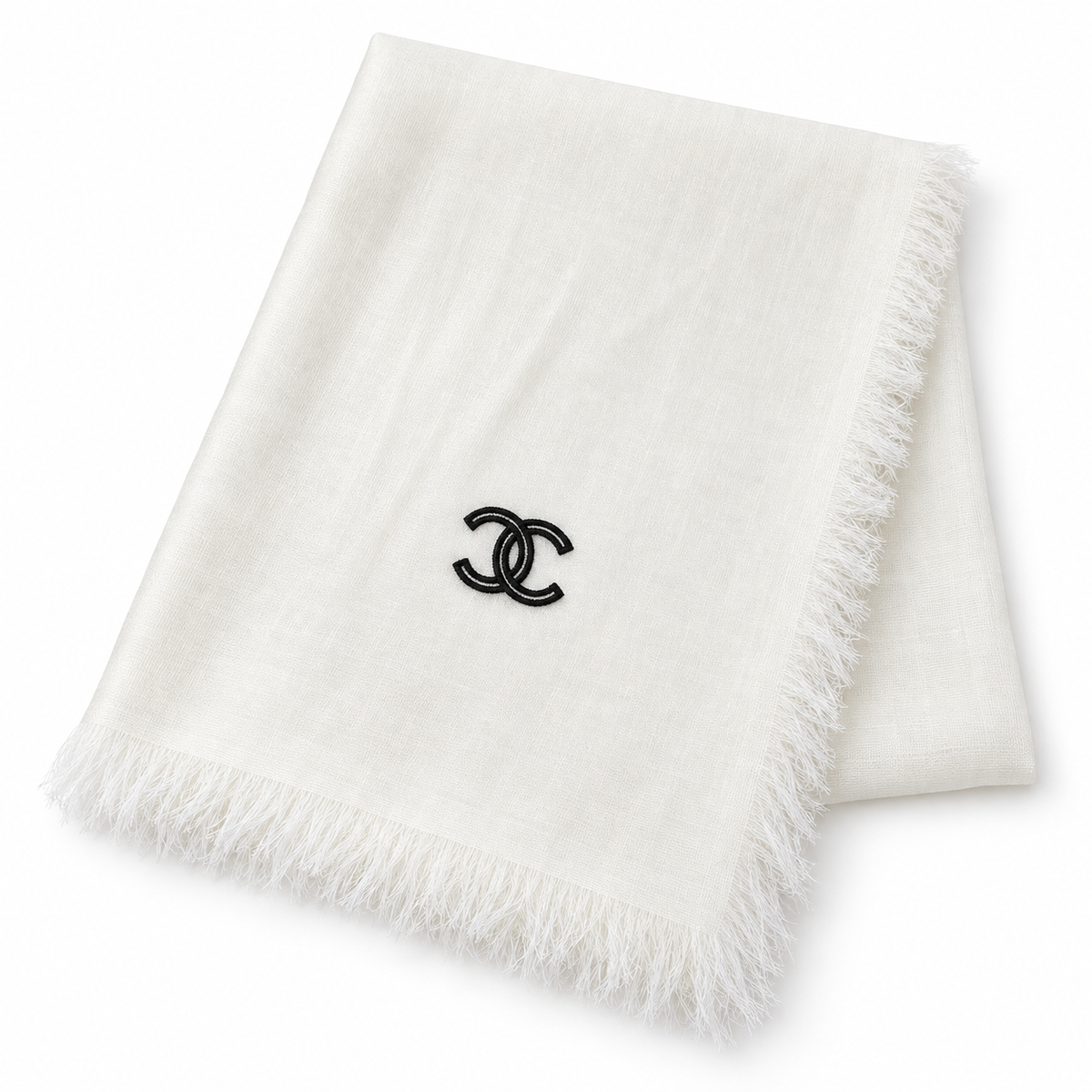 Chanel Style Lightweight Embroidered Logo Scarf