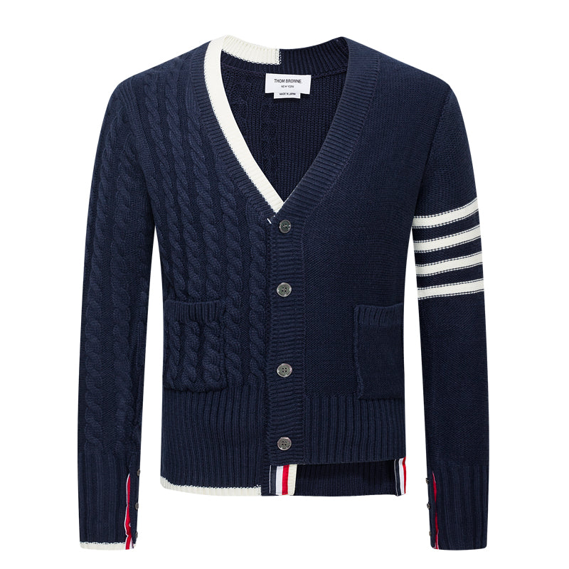Classic Four-Bar Thickened Wool Cardigan | Thom Browne