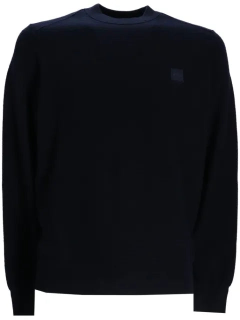 BOSS sweater in cotton piqué with logo patch