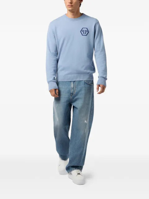 Philipp Plein jacquard hexagon roundneck knitwear
