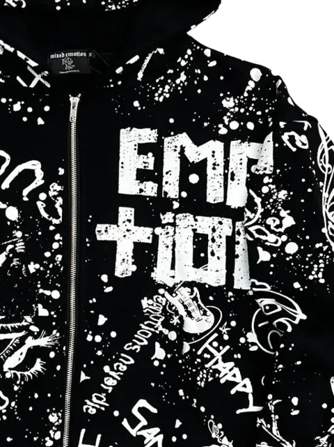 Mixed Emotion graffiti-print zip-up hoodie