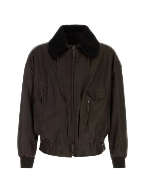 Giorgio Armani shearling-collar leather jacket