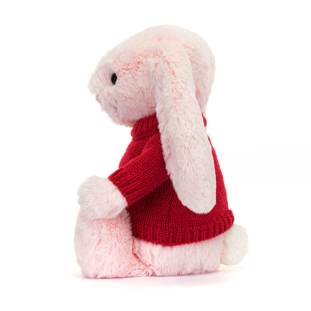 Bashful Pink Bunny with Personalized Red Jumper