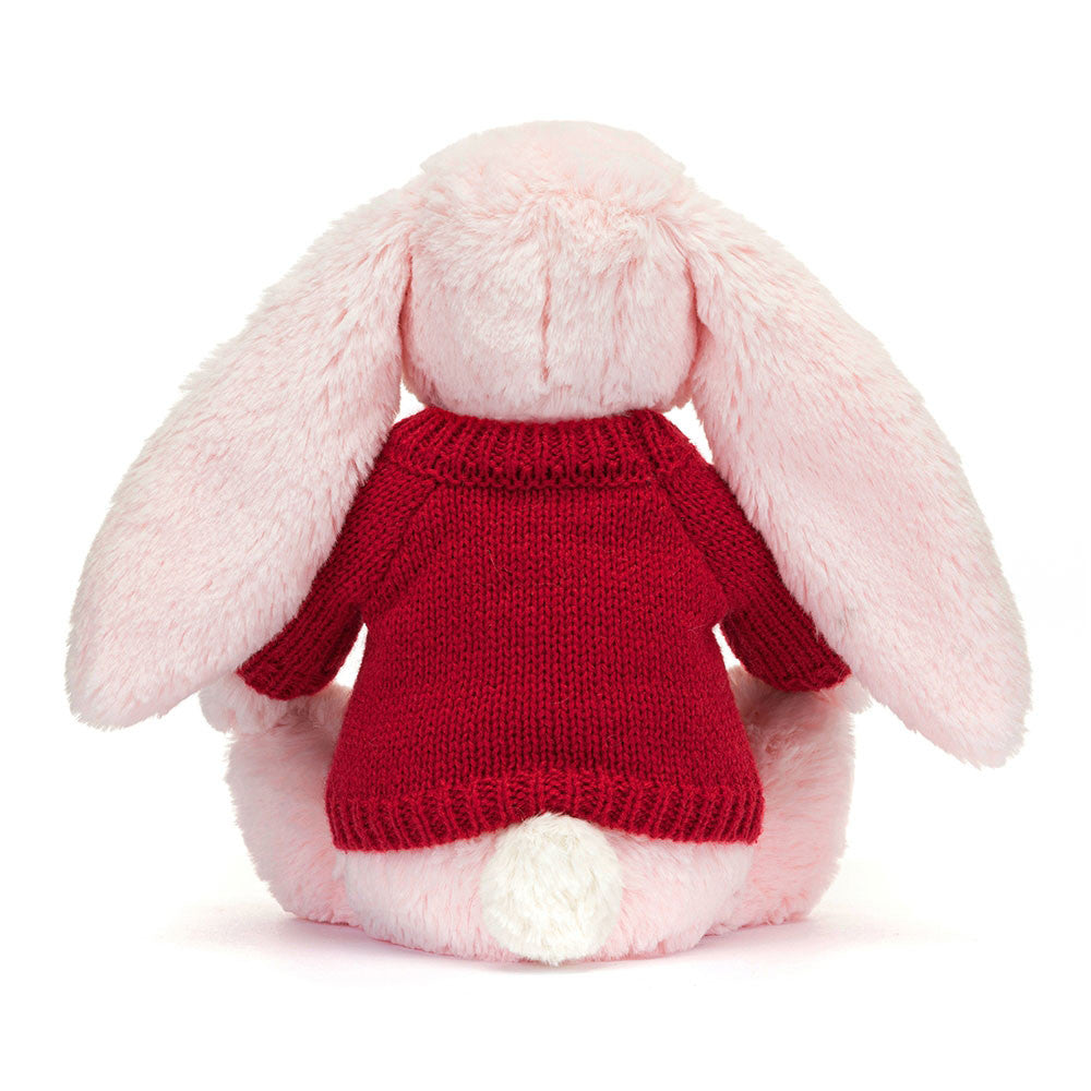 Bashful Pink Bunny with Personalized Red Jumper