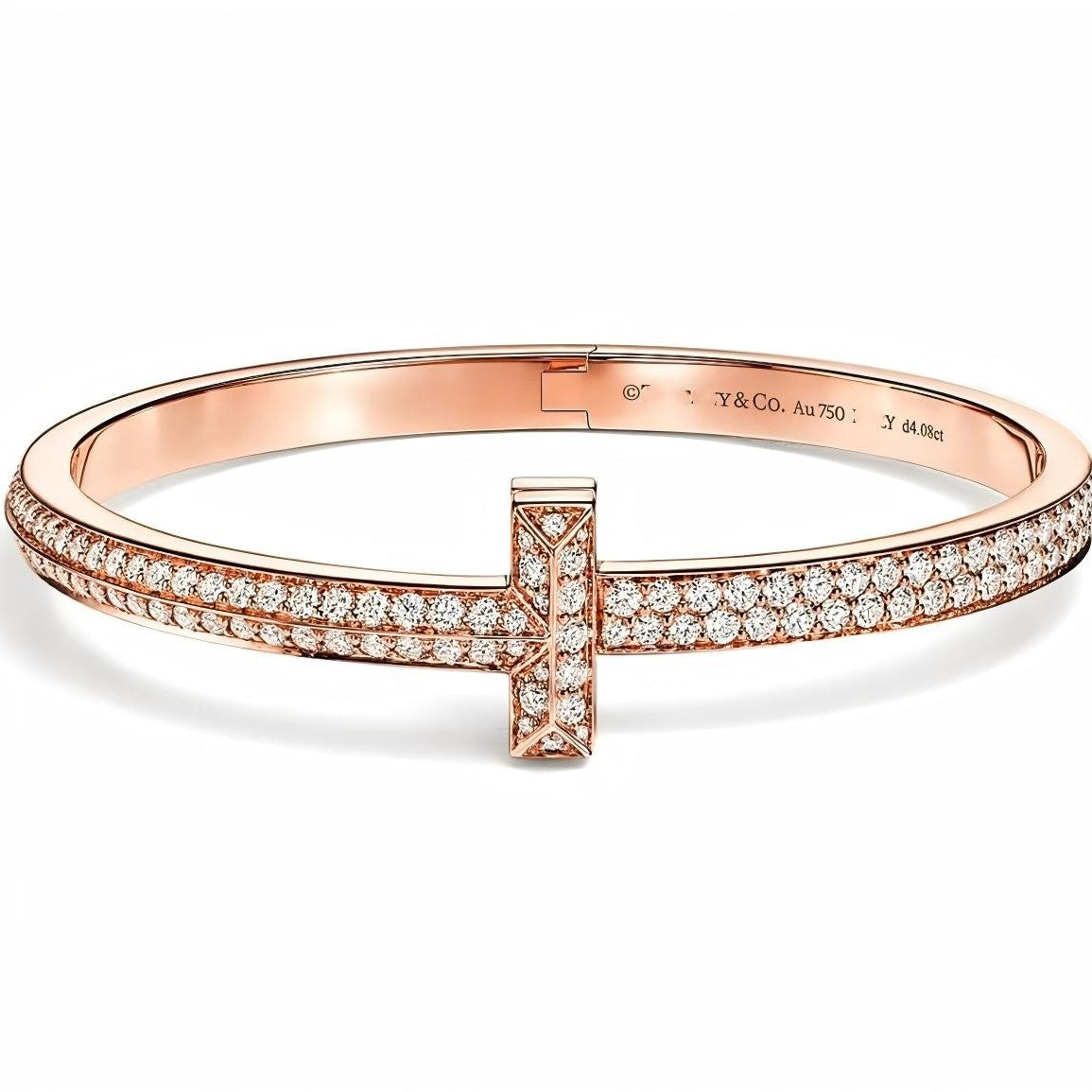 Tiffany Style T Motif Cubic Zirconia 18K Gold-Plated Bangle