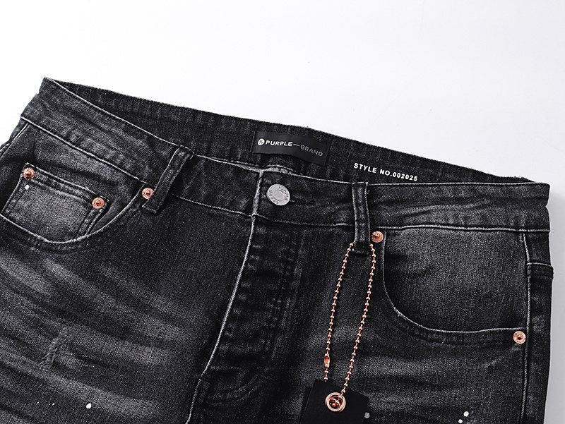Purple Brand Washed Black Distressed Paint-Splatter Jeans