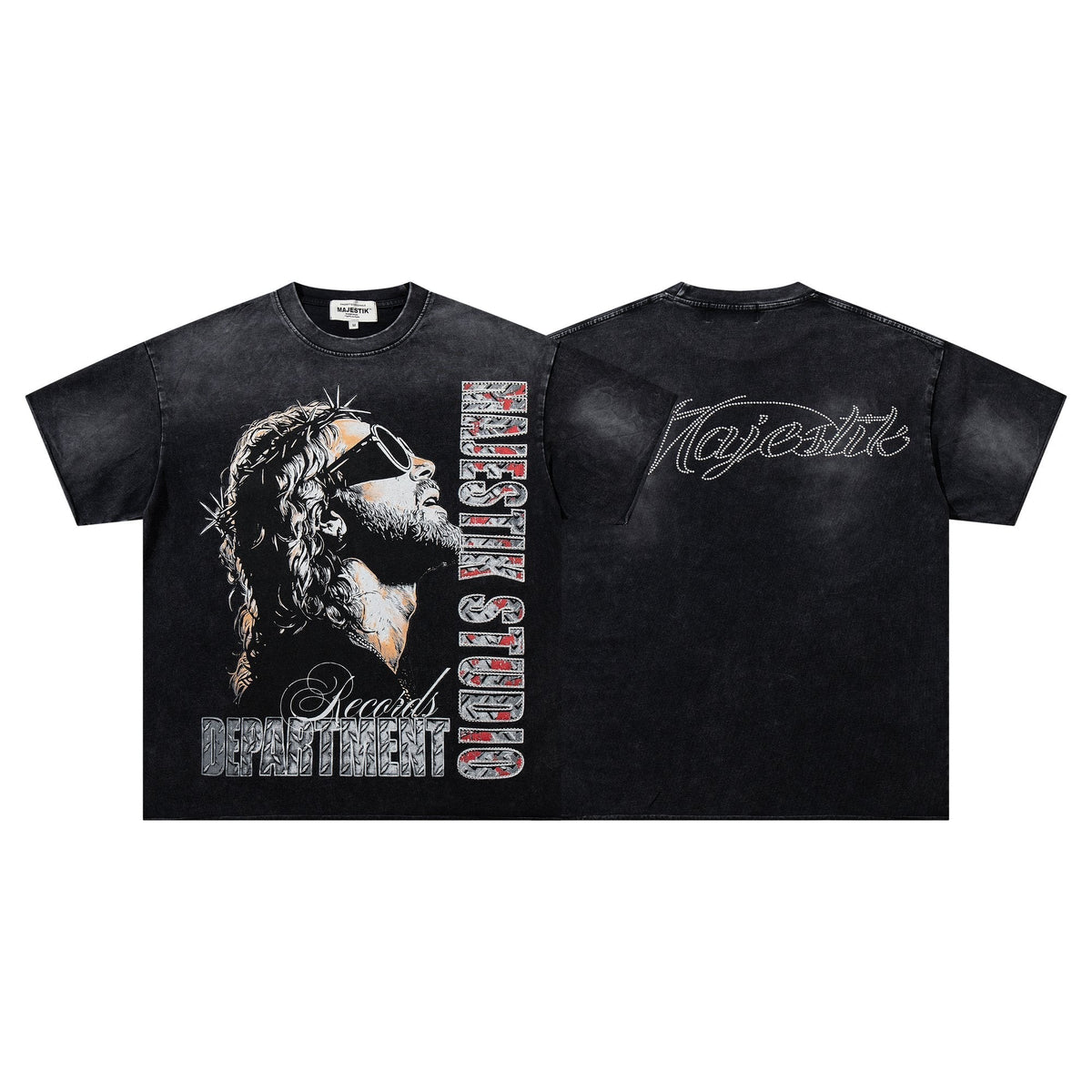 MAJESTIK Washed Black Graphic T-Shirt