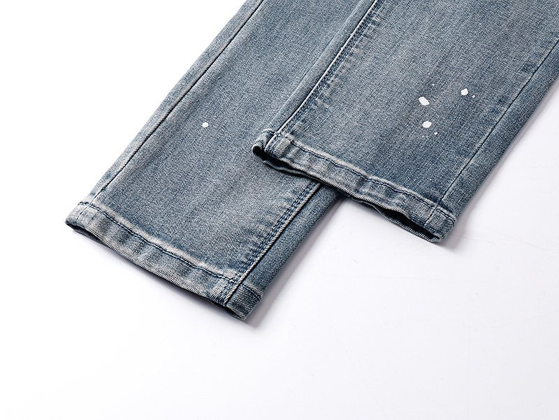 R+A Light Blue Paint Splatter Jeans
