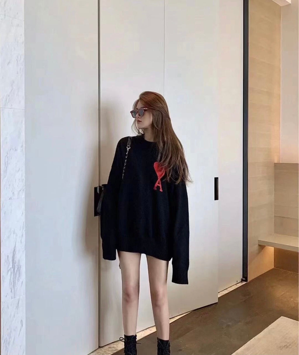 AMI Paris Heart Letter Knitted Sweater