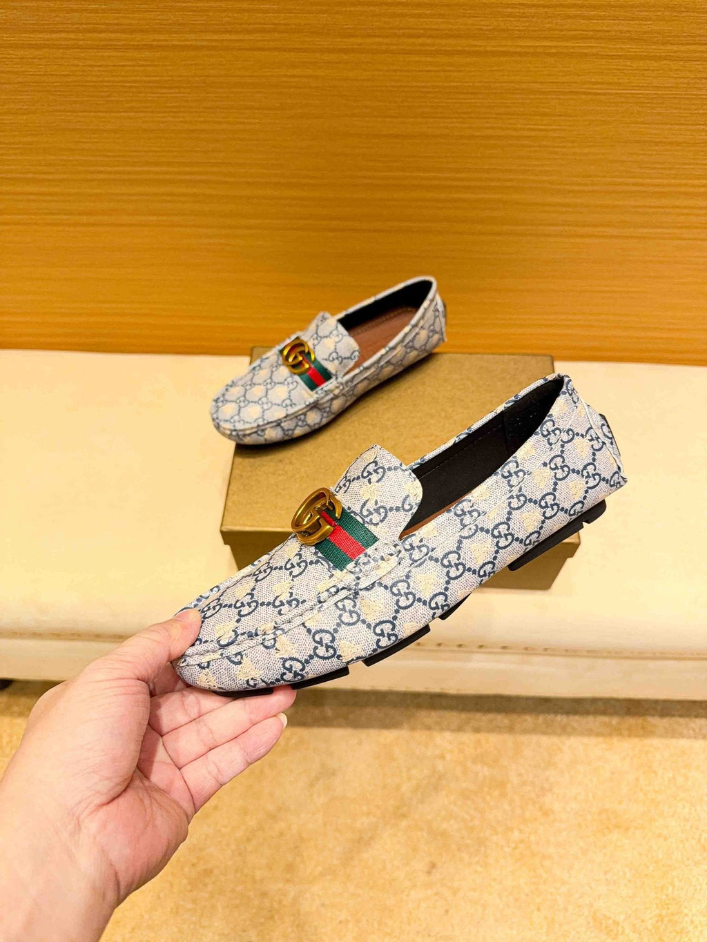 Gucci Monogram Stripe Slip-On Loafers