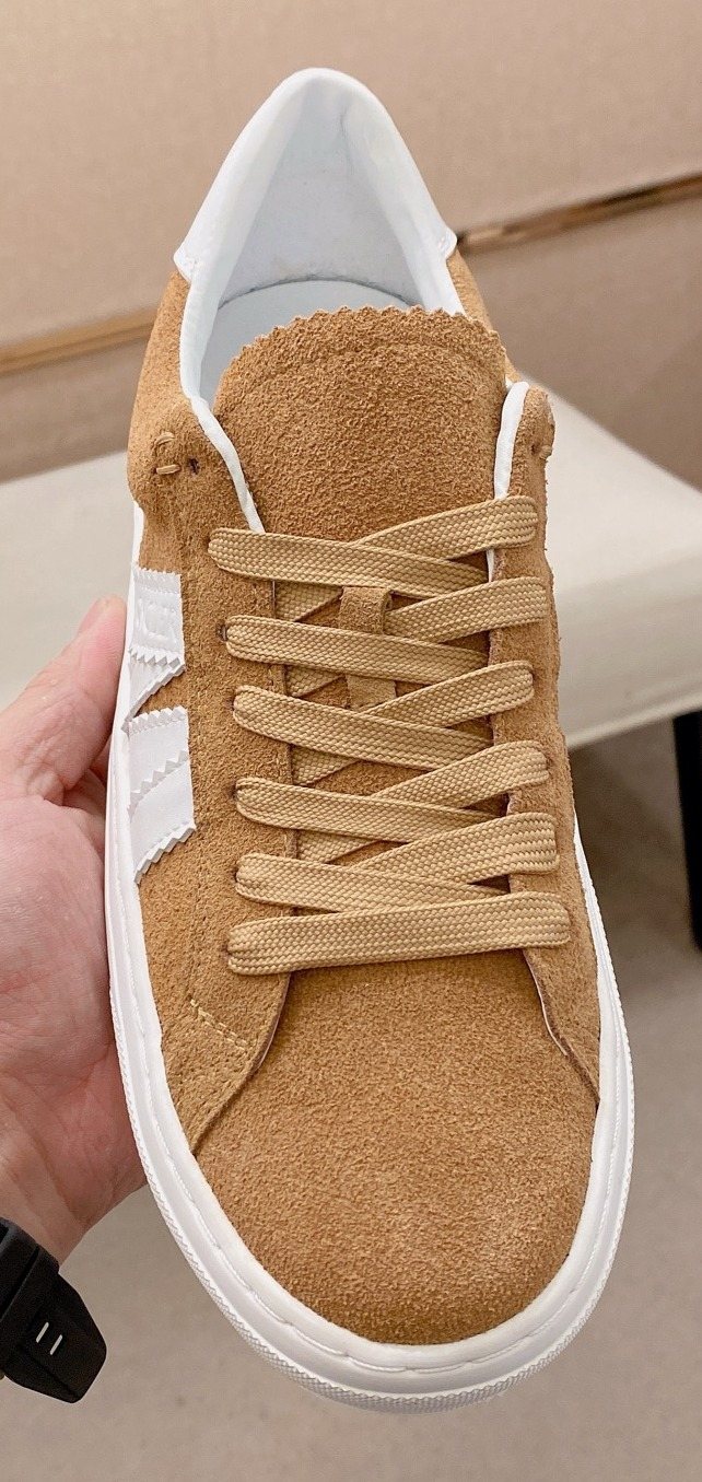 MONCLER Tan and White Stripe Sneakers