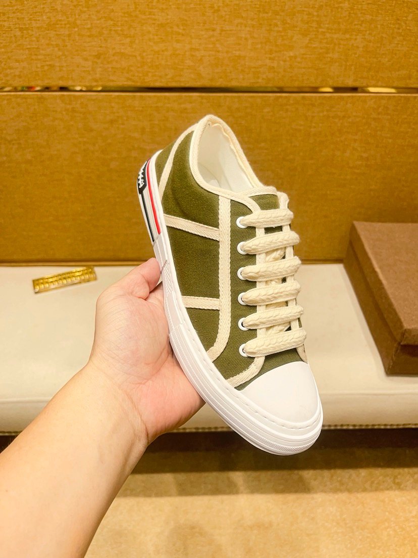 Olive Green and White Low-Top Sneakers
