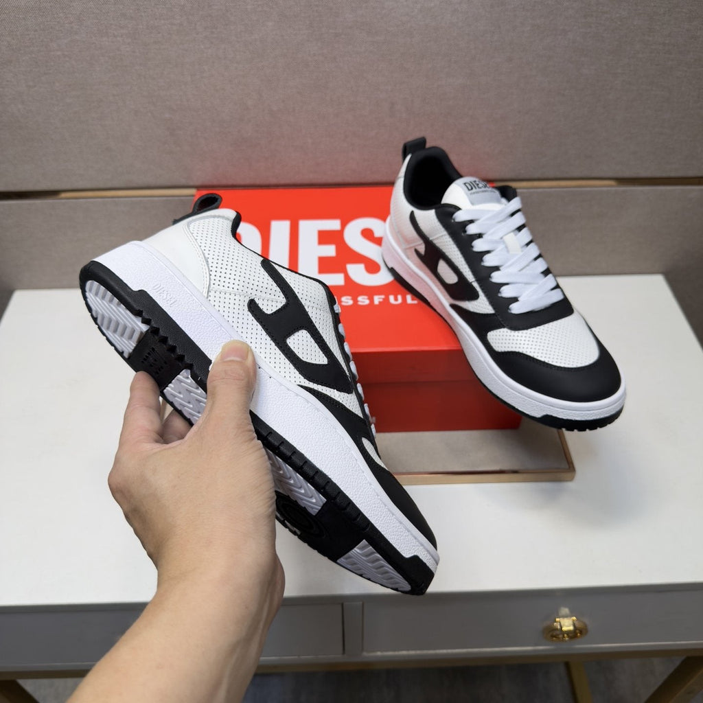 DIESEL Black and White Low-Top Sneakers