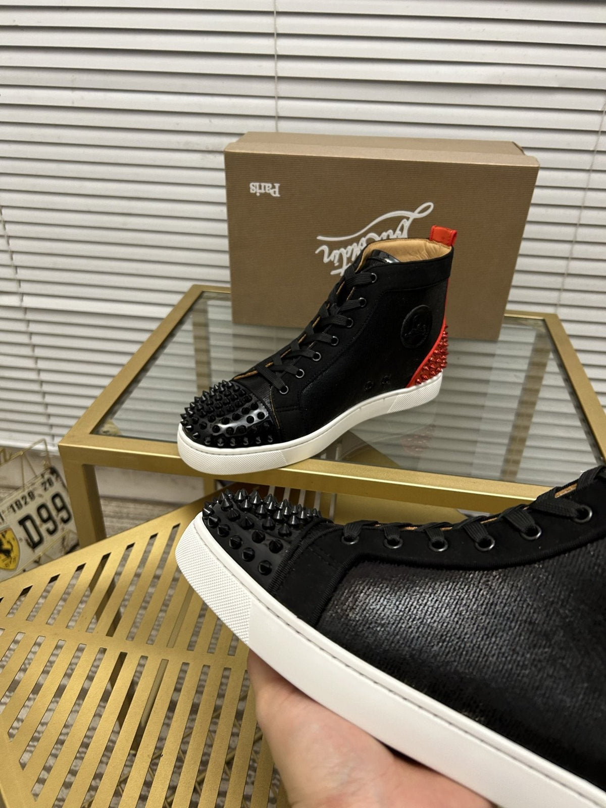 Christian Louboutin Perforated Toe High-Top Sneakers