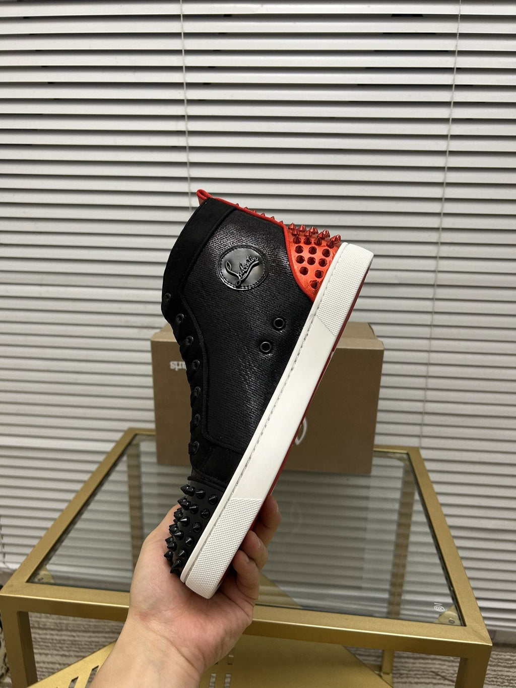 Christian Louboutin Perforated Toe High-Top Sneakers
