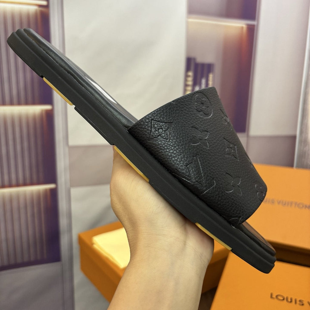 Louis Vuitton Men's Black Embossed Strap Slide Sandals