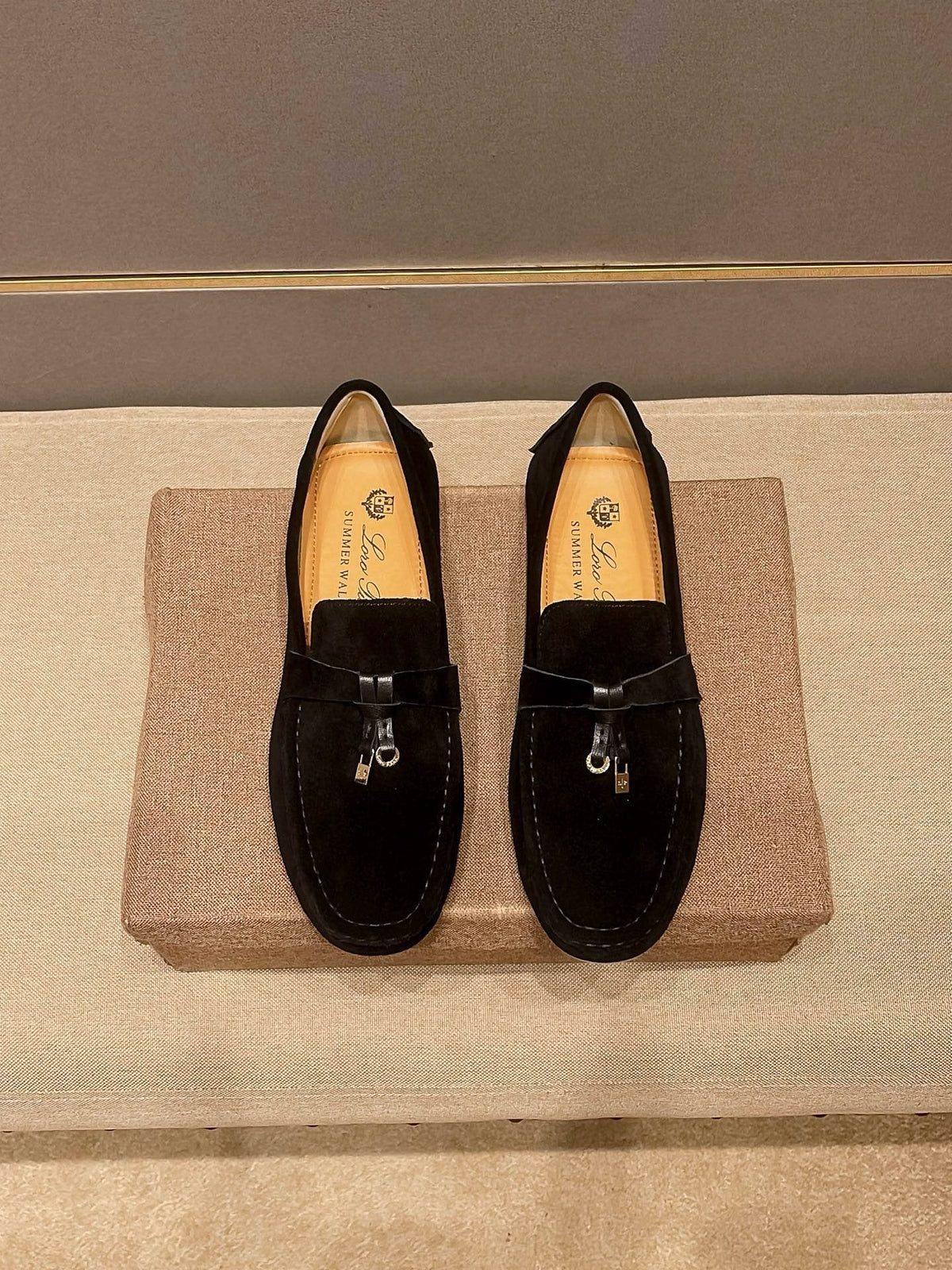 Loro Piana Men's Black Metal-Bit Loafers
