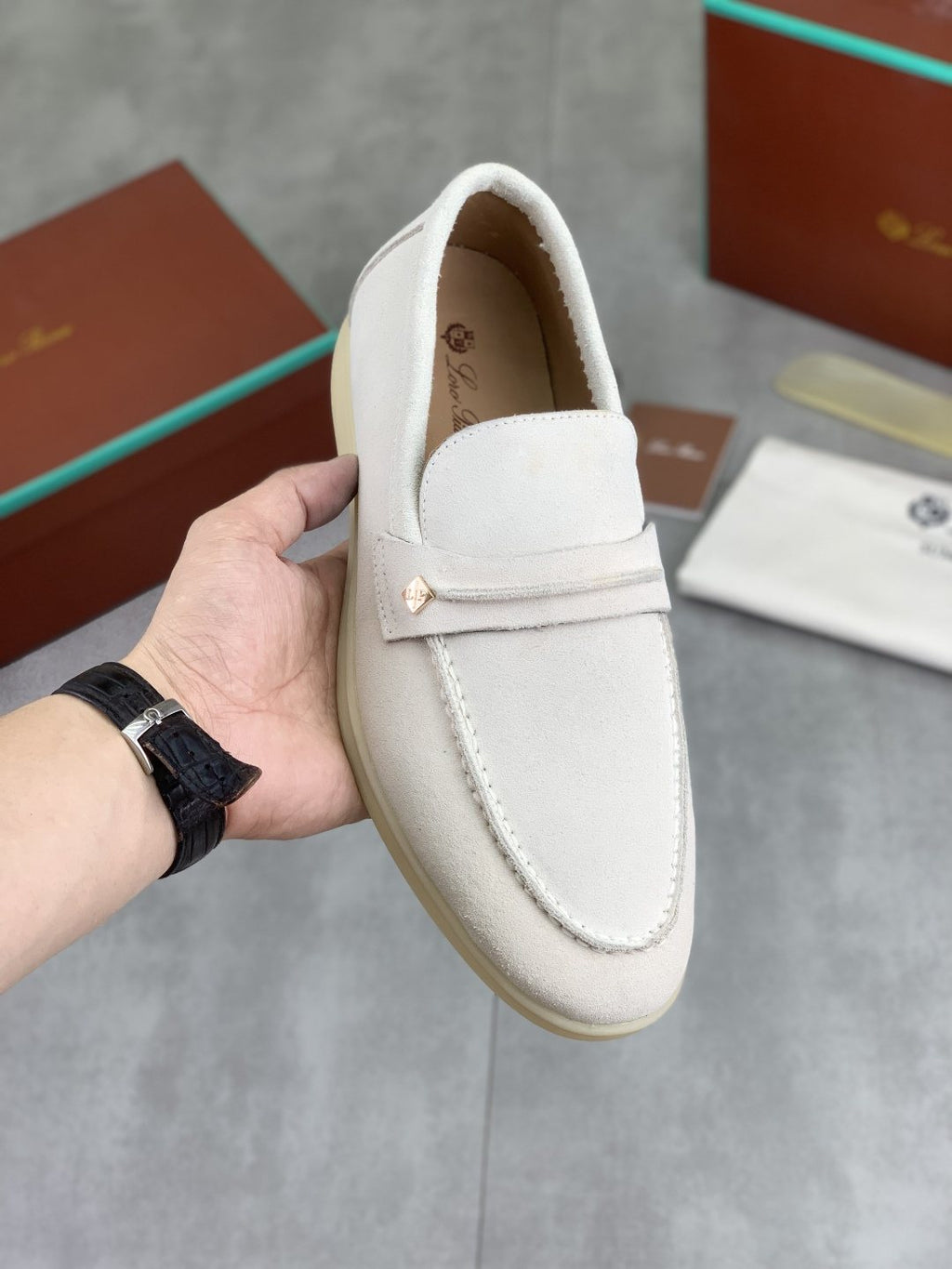 Loro Piana Textured Apron-Toe Loafers