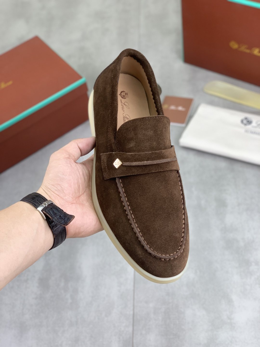 Loro Piana Textured Apron-Toe Loafers
