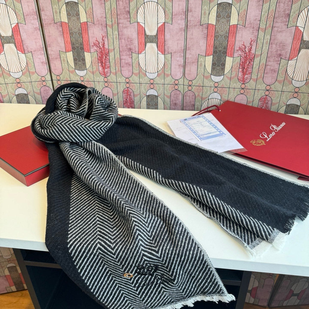 Loro Piana Black & White Herringbone Scarf