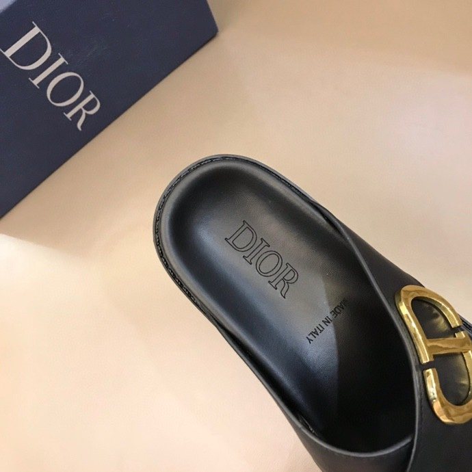 Dior Men's Black Gold-Tone Hardware Slide Sandals