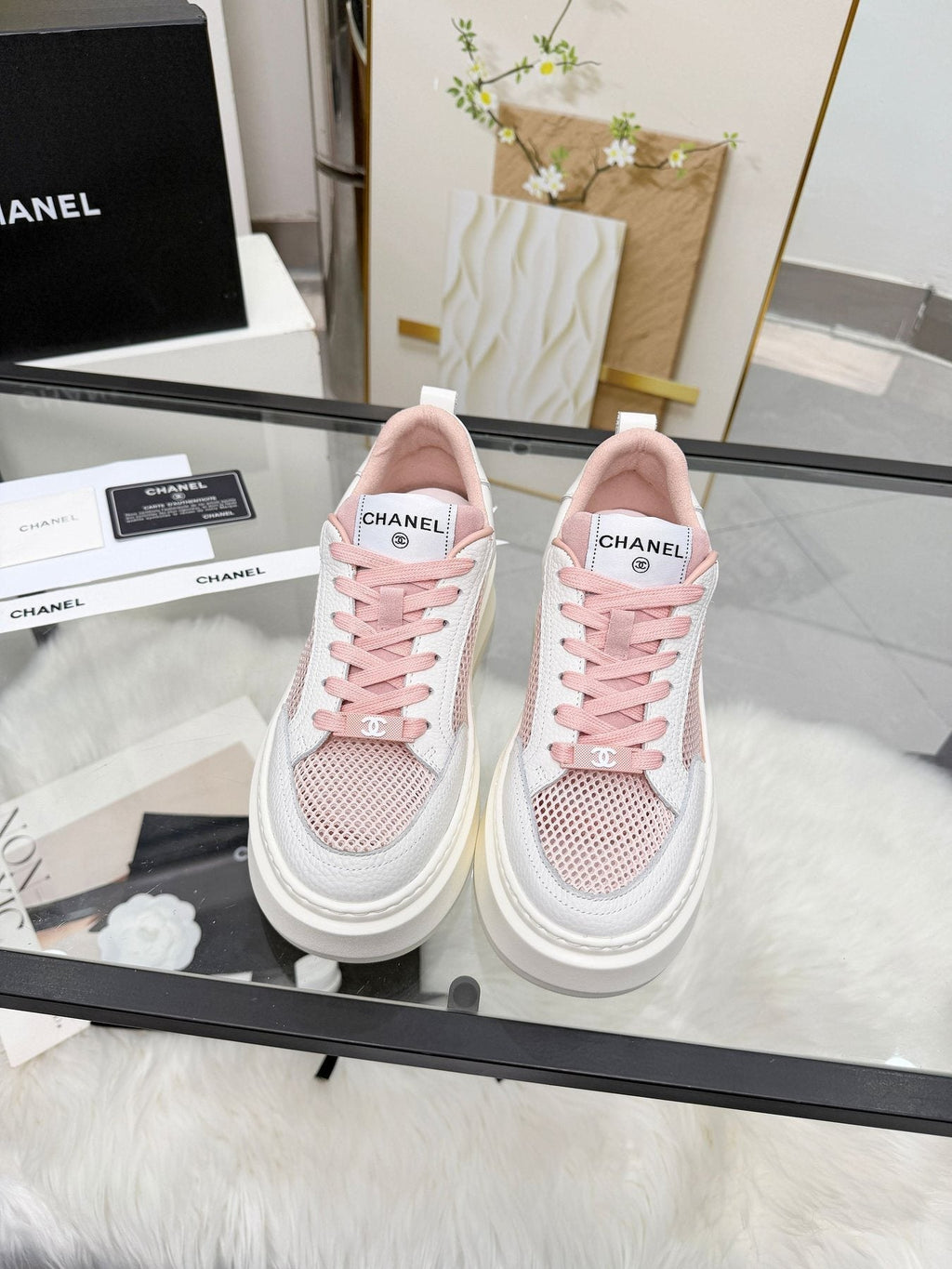 CHANEL Women's White Platform Low-Top Sneakers