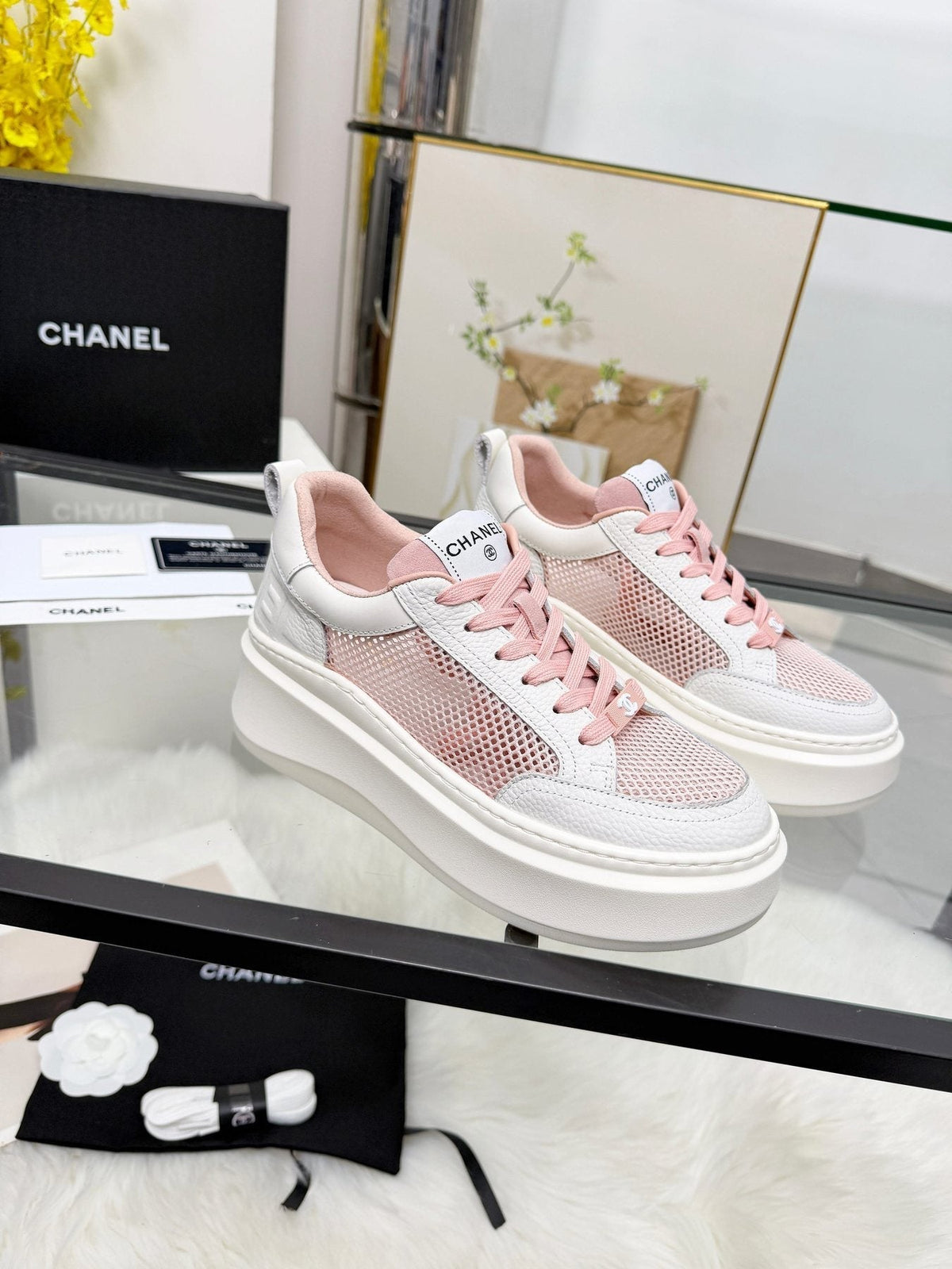 CHANEL Women's White Platform Low-Top Sneakers