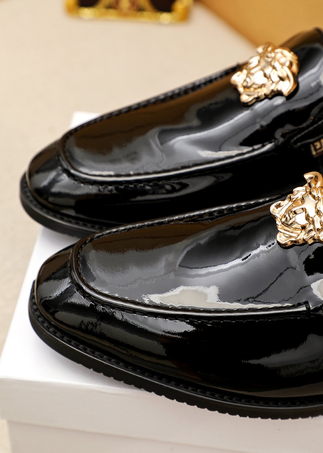 Versace Black Glossy Hardware Loafers