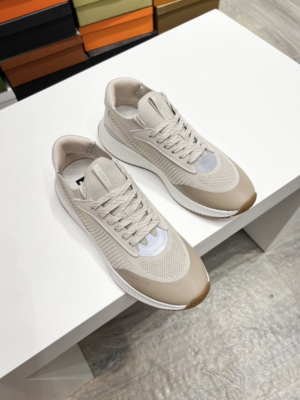 BOSS Men's Knit-Upper Ribbed-Sole Sneakers