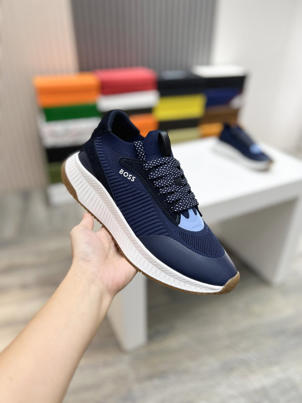BOSS Men's Knit-Upper Ribbed-Sole Sneakers