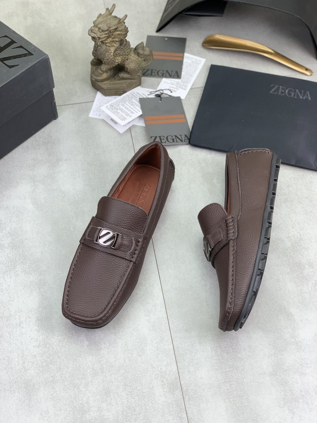 Zegna Square-Toe Leather Loafers