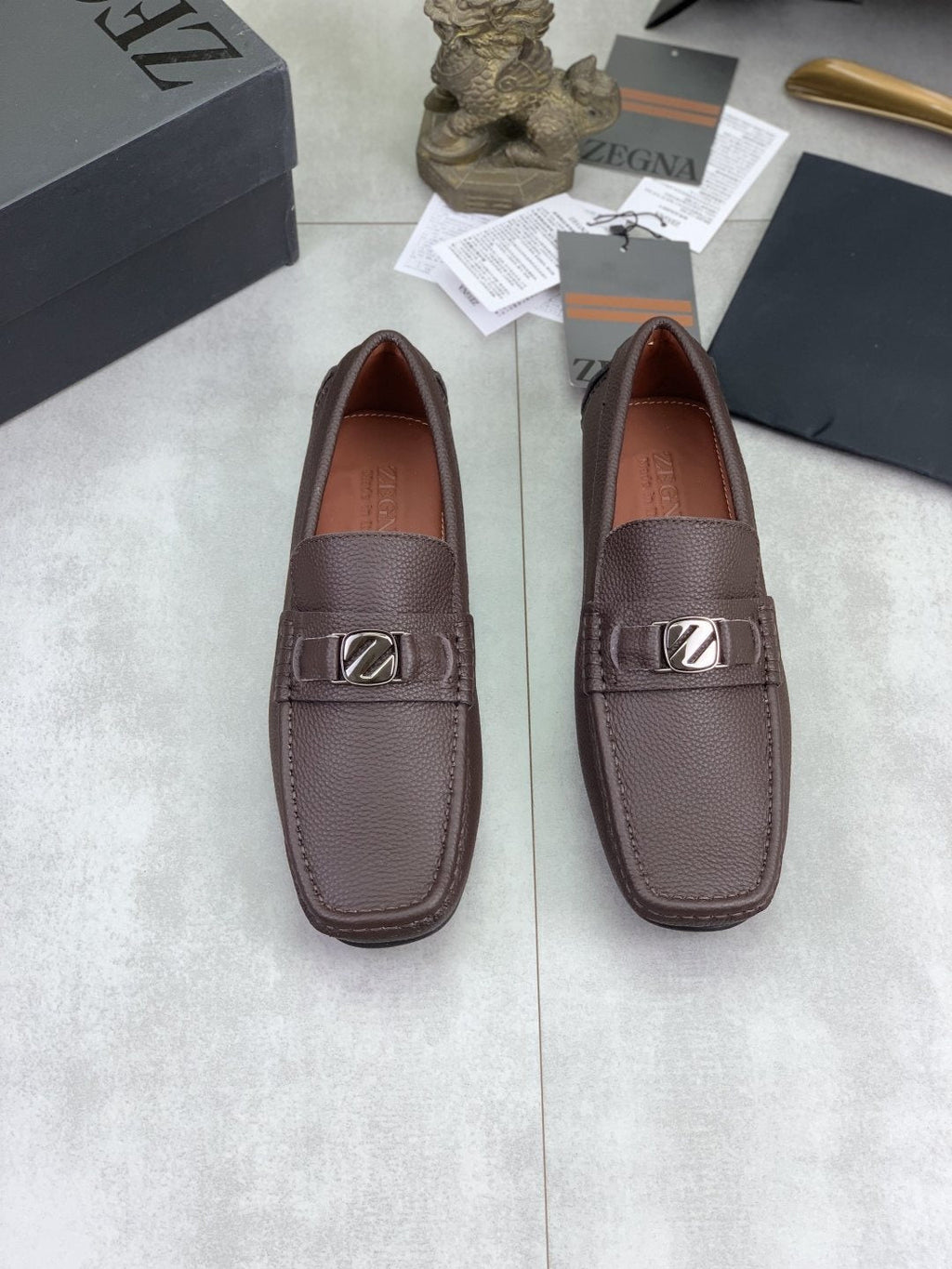 Zegna Square-Toe Leather Loafers