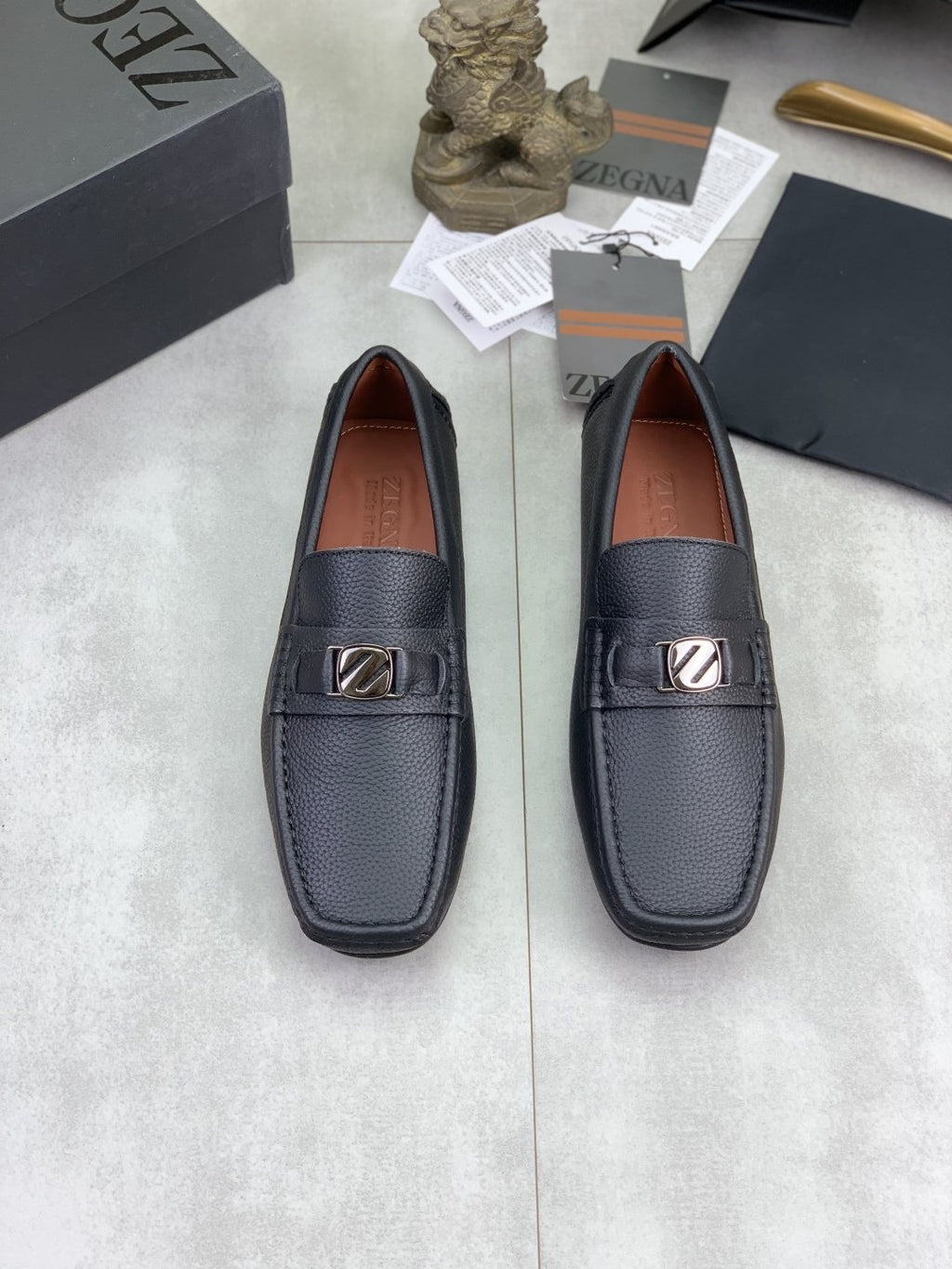 Zegna Square-Toe Leather Loafers
