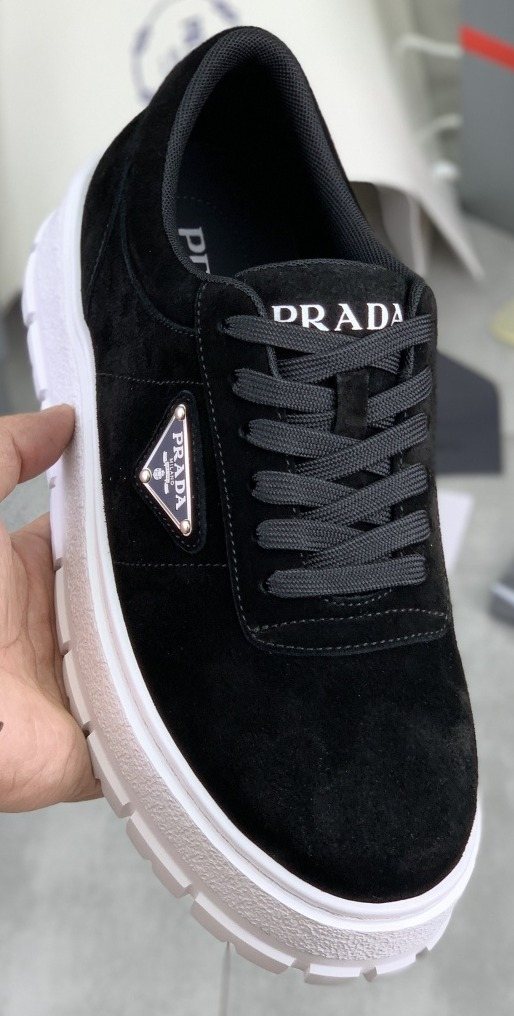 Prada Men's Lace-Up Sneakers with Ridged Soles