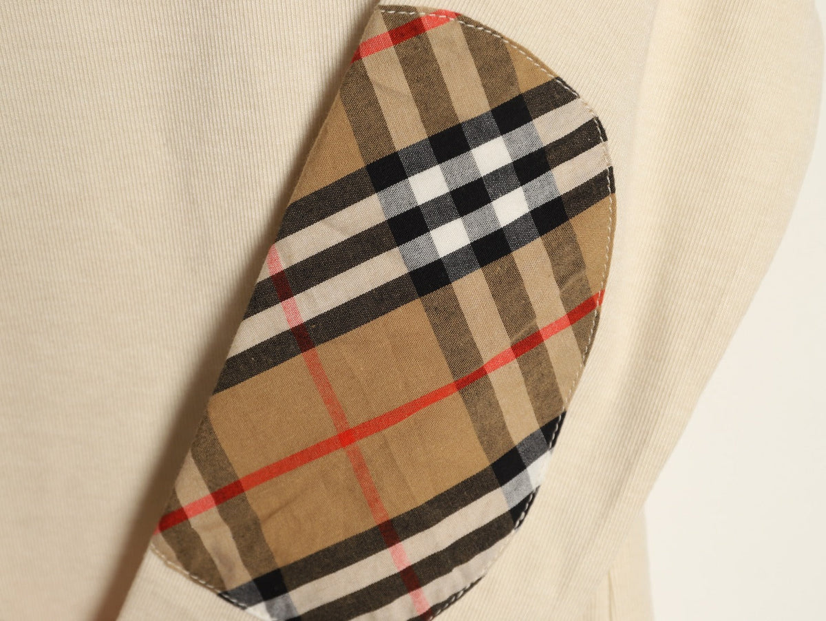 Burberry Equestrian-Detail Check Elbow-Patch Long-Sleeve Top - Cream